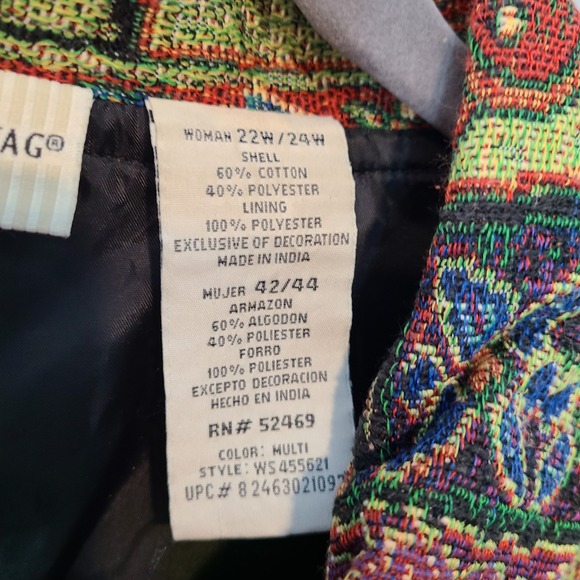 Vtg Tapestry Jacket Womens White Stag Sz 22W Patchwork Statement Beaded 90s - Picture 6 of 11